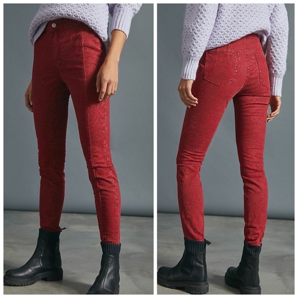 Anthropologie Denim - NWT Anthropologie Pilcro Flocked High-Rise Cranberry Red Stretch Denim Leggings